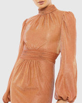 Orange Glitter High Neck Puff Sleeve Trumpet Gown